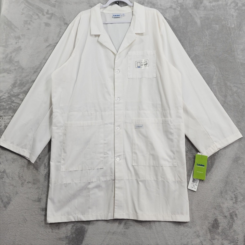 NEW Landau Lab Coat Mens 50 White 3174 IPad Pocket Button Front Workwear Medical